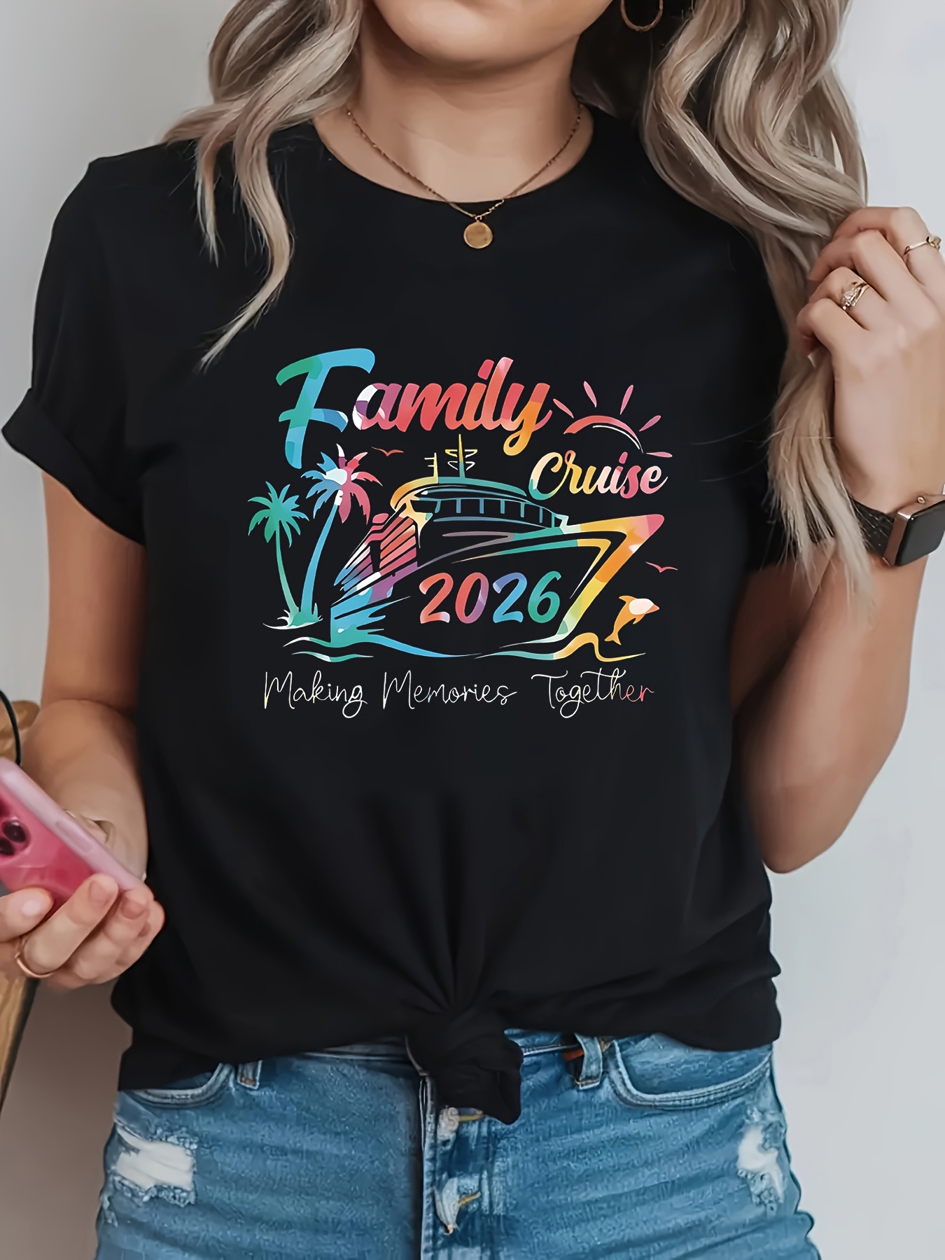 Family Tree Print - Übergröße Damen Casual Rundhals T-Shirt Frühling