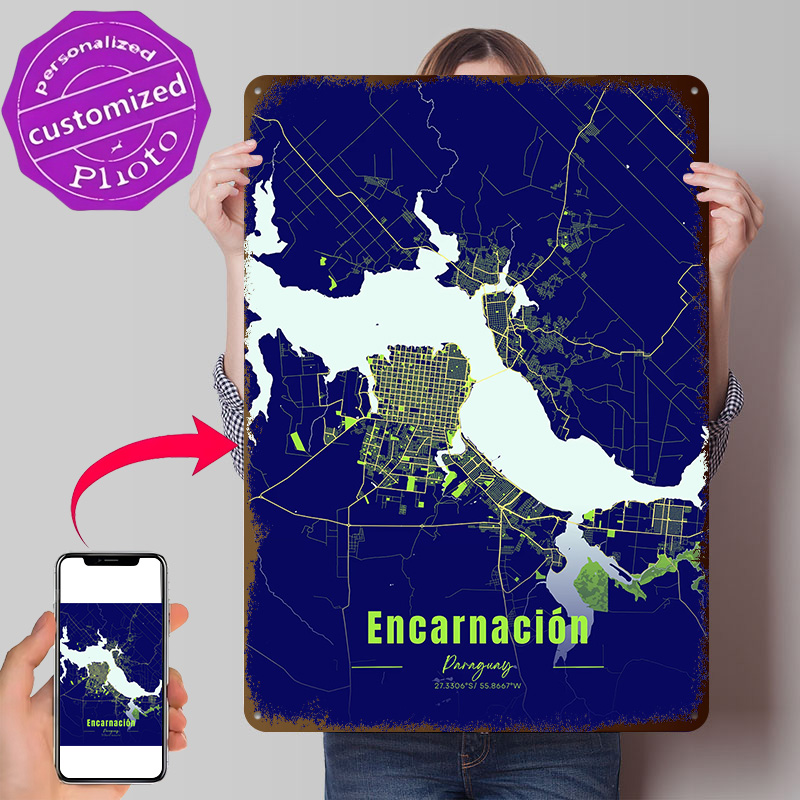 Custom Map Poster - Encarnación Dekoration Wohnaccessoires Paraguay Stadtplan Poster
