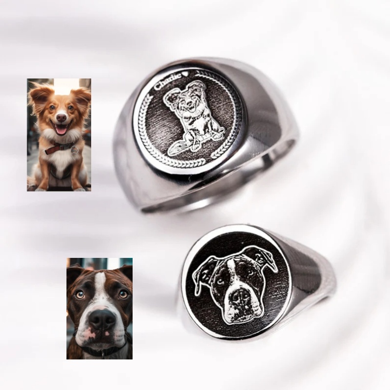 Initial Ring Custom - Benutzerdefinierter gravierter Foto-Siegelring für Männer, personalisierte