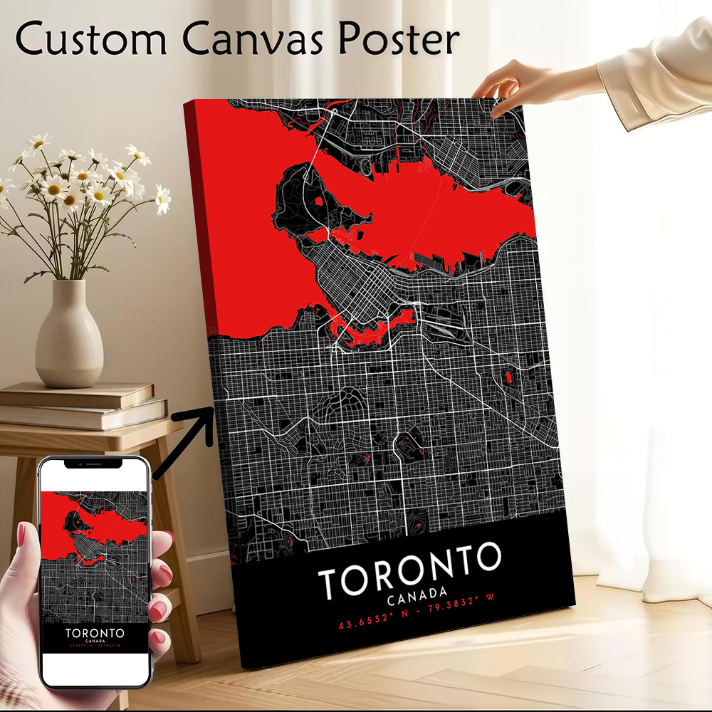 Custom Map Poster - Toronto Dunkle Karte Leinwand-Wandkunst Poster Individueller
