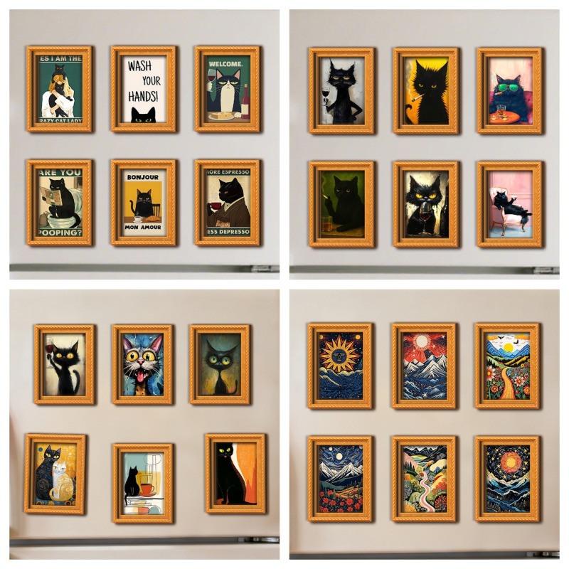 Engraved Wood Frame - 6-teiliges Set Holz-Kühlschrankmagnete Kunstwerk Kühlschrankmagnete Aufkleber