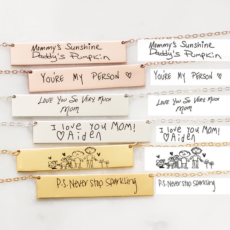 Handwriting Necklace Bar - Personalisierte Nach Tatsächlichen Handschrift Name Halskette