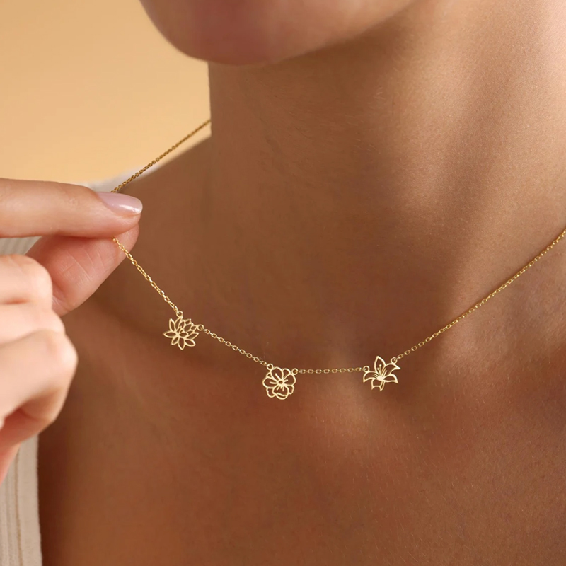 Birth Flower Necklace - Personalisierte Geburtblumen-Halskette für Damen und Kinder,