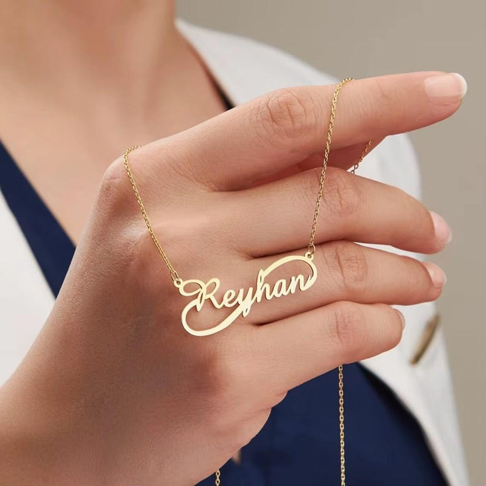 Birth Flower Necklace - Personalisierte Infinity-Namenskette, vergoldeter Edelstahl, personalisierte Namensschild-Halsketten,