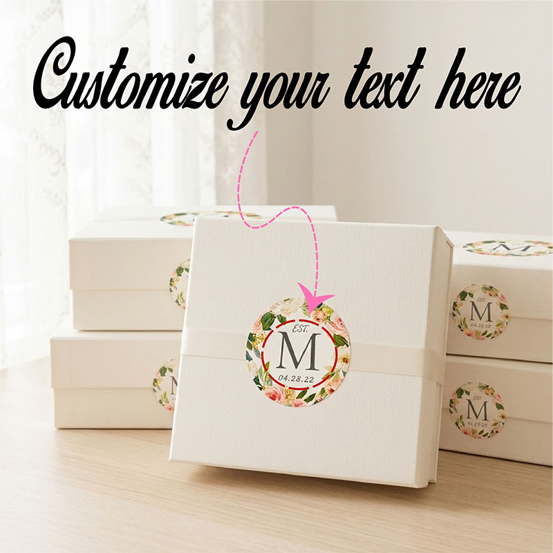 Personalized Name Box - Benutzerdefinierte Aufkleber Personalisierte Datum-Aquarell-Etiketten mit Blütenweißer
