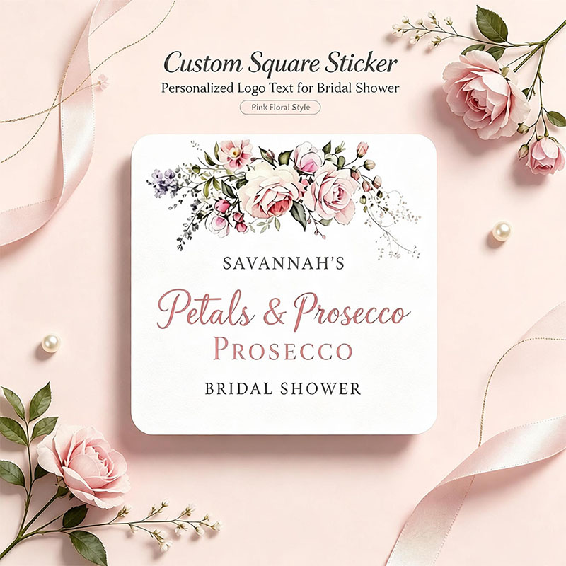Personalized Name Box - Individuelle Weiche Rosa-Lila Aquarell-Wildblumenblüten Quadratische Aufkleber